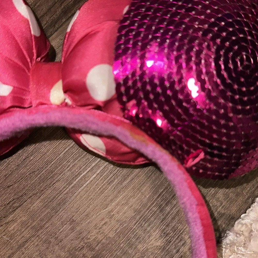 Disney Parks Minnie‎ Mouse Ears Mickey Pink Sequin Polka Dot Bow One Size - Picture 4 of 4